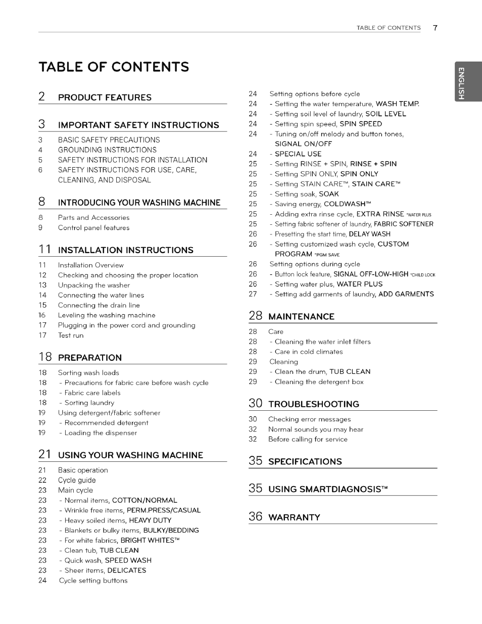 LG WT4970CW User Manual | Page 7 / 76