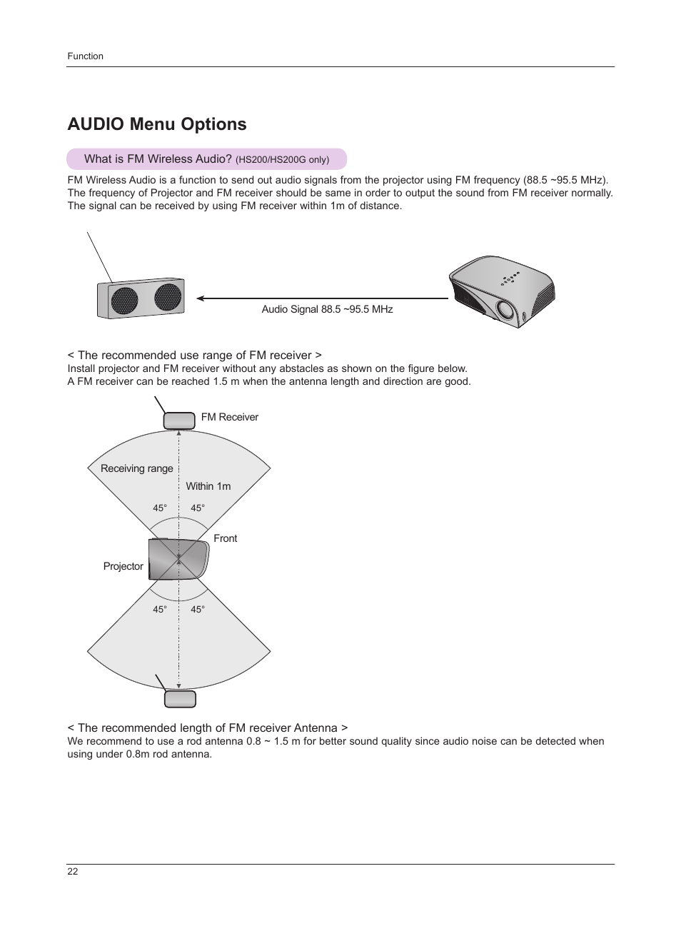 Audio menu options, What is fm wireless audio? (hs200/hs200g only) | LG HS201 User Manual | Page 22 / 44