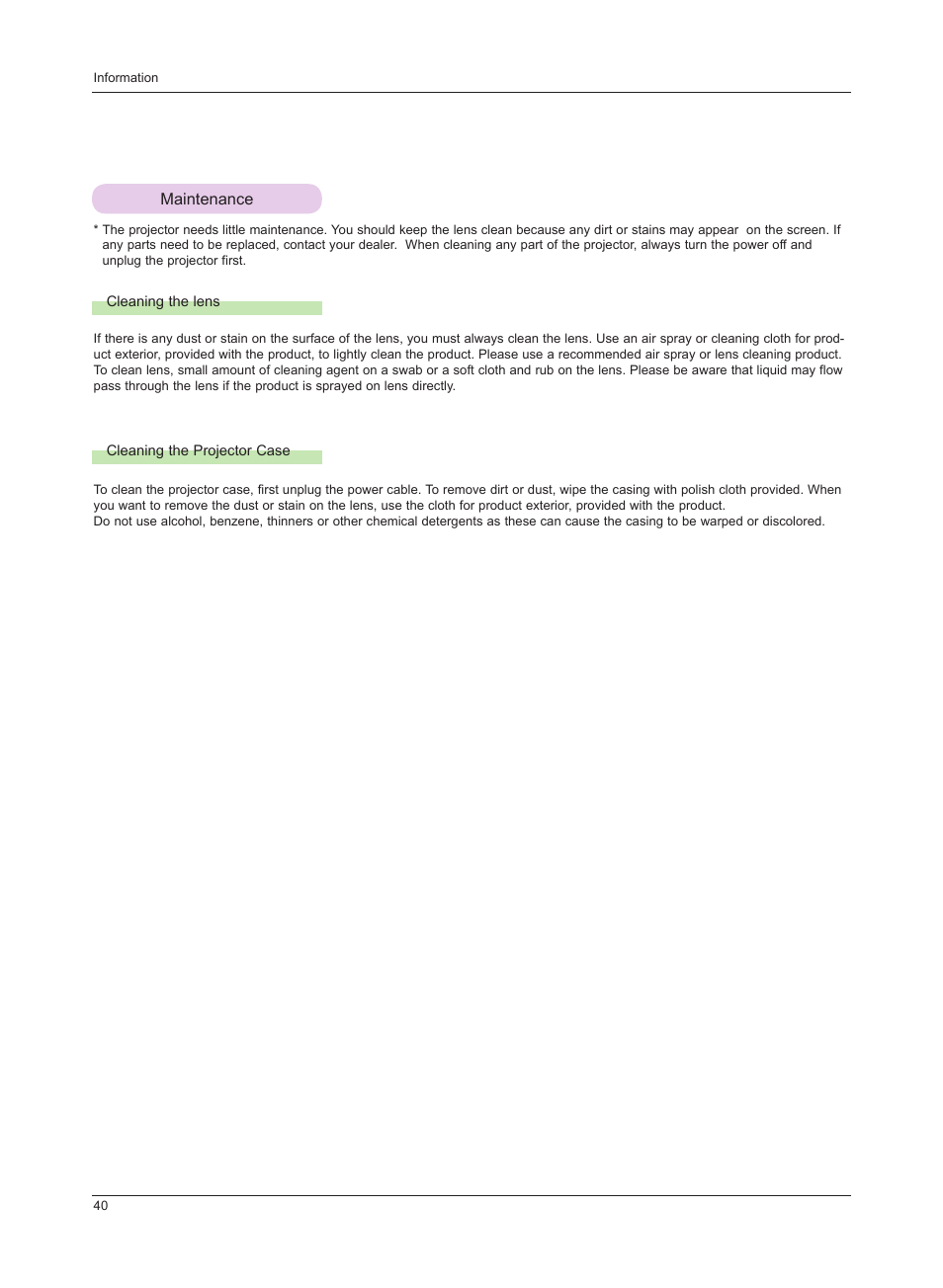 Maintenance | LG HS201 User Manual | Page 40 / 44