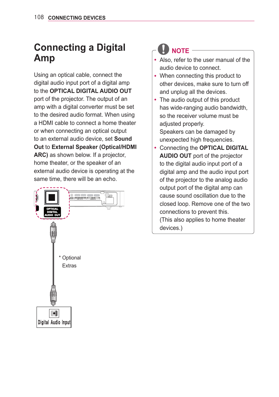 Connecting a digital amp | LG PF85U User Manual | Page 108 / 120