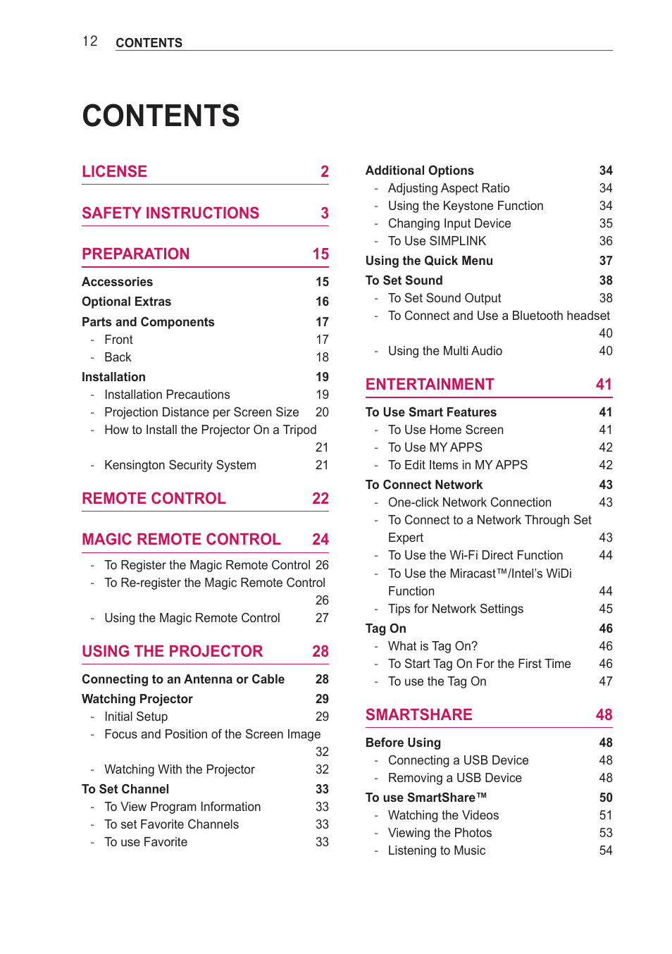 LG PF85U User Manual | Page 12 / 120