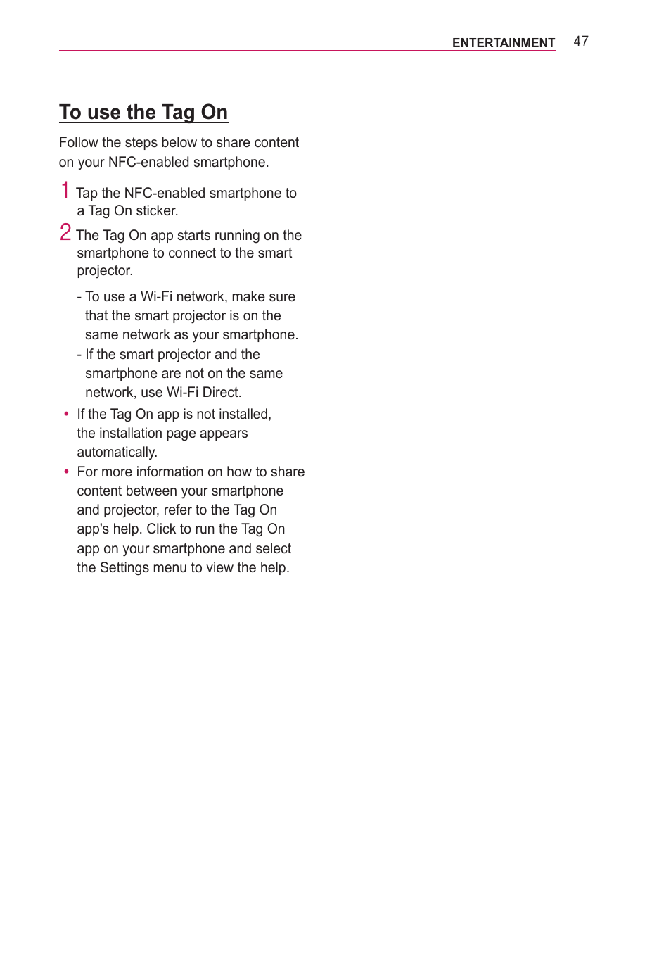 To use the tag on | LG PF85U User Manual | Page 47 / 120