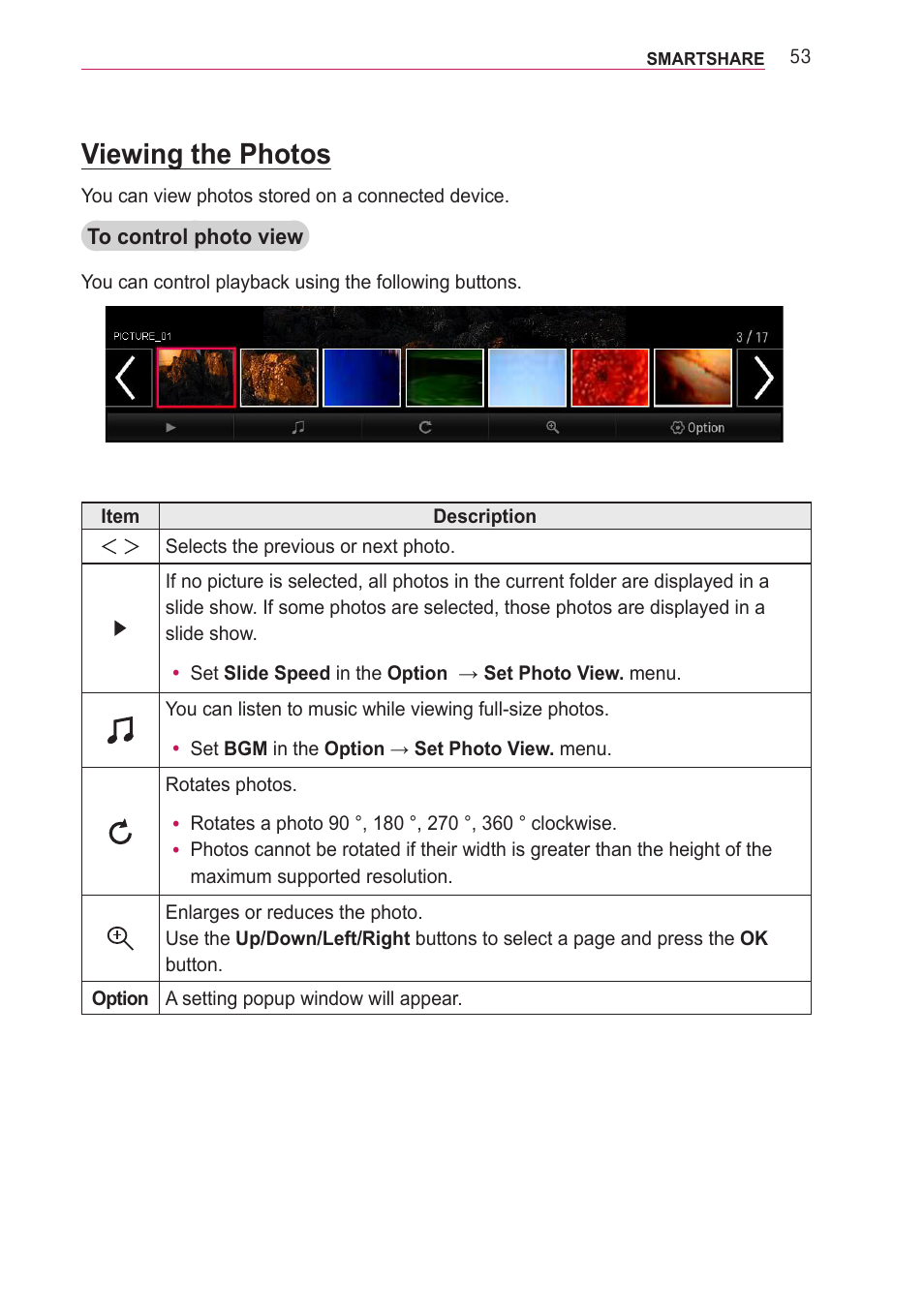 Viewing the photos | LG PF85U User Manual | Page 53 / 120