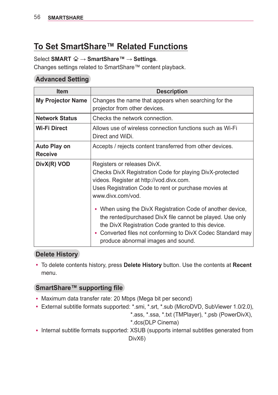 To set smartshare™ related functions | LG PF85U User Manual | Page 56 / 120
