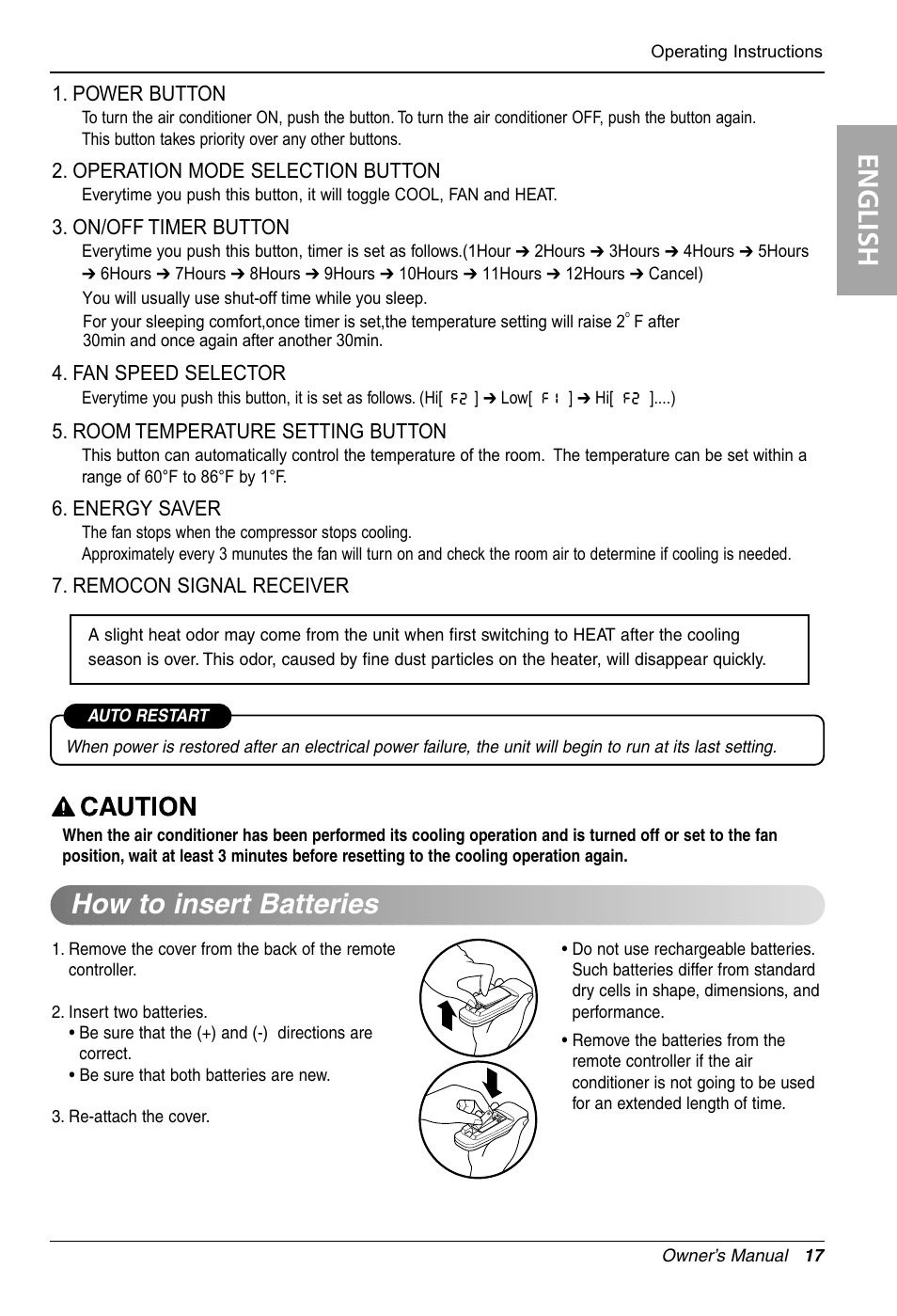 How to insert batteries (aaa size), English | LG LW1210HR User Manual | Page 17 / 44