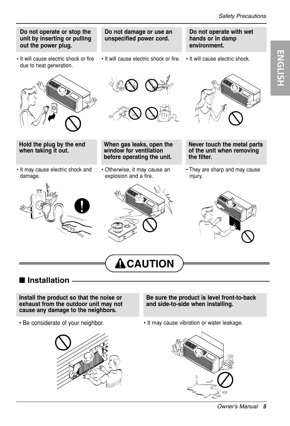 Caution, English, Installation | LG LP090HED1 User Manual | Page 5 / 27