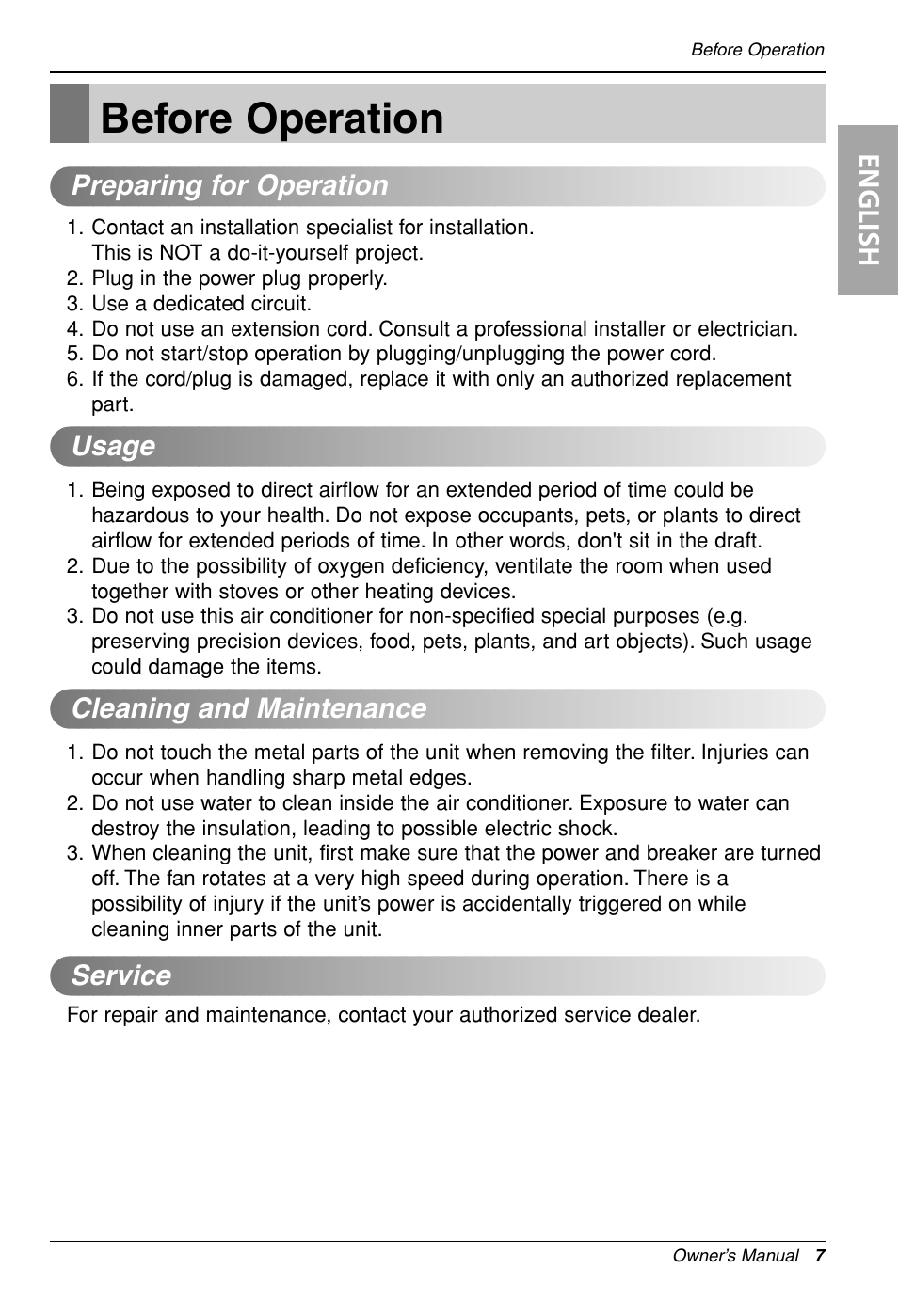 Before operation, English | LG LP090HED1 User Manual | Page 7 / 27