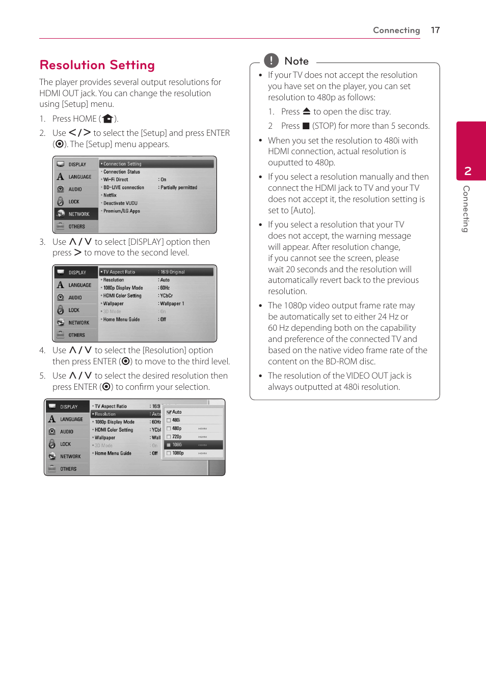 Resolution setting | LG BD650 User Manual | Page 17 / 64