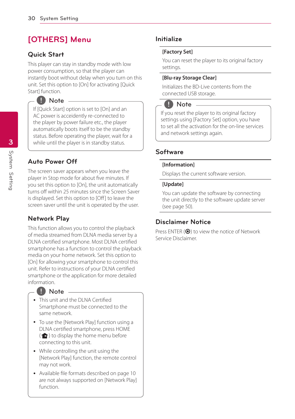 Others] menu, 30 – [others] menu | LG BD650 User Manual | Page 30 / 64