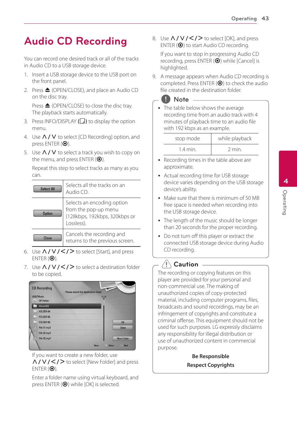 Audio cd recording, 43 audio cd recording | LG BD650 User Manual | Page 43 / 64