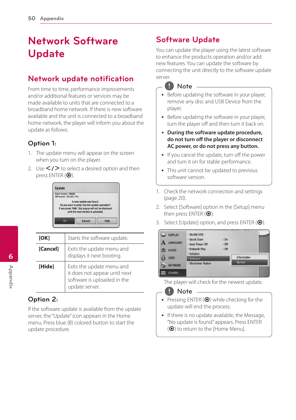 Network software update, Network update notification, Software update | LG BD650 User Manual | Page 50 / 64