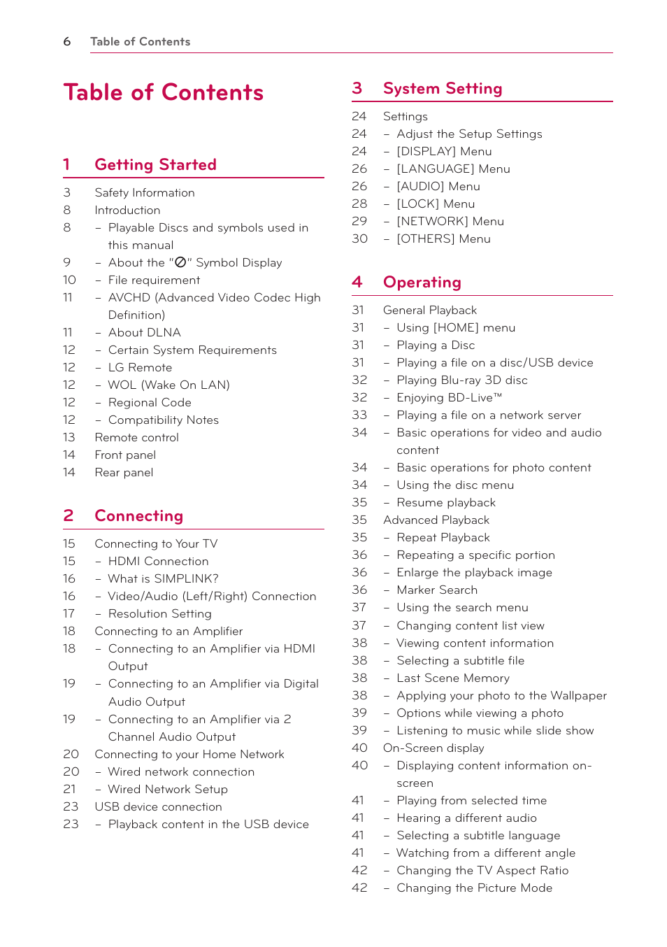 LG BD650 User Manual | Page 6 / 64