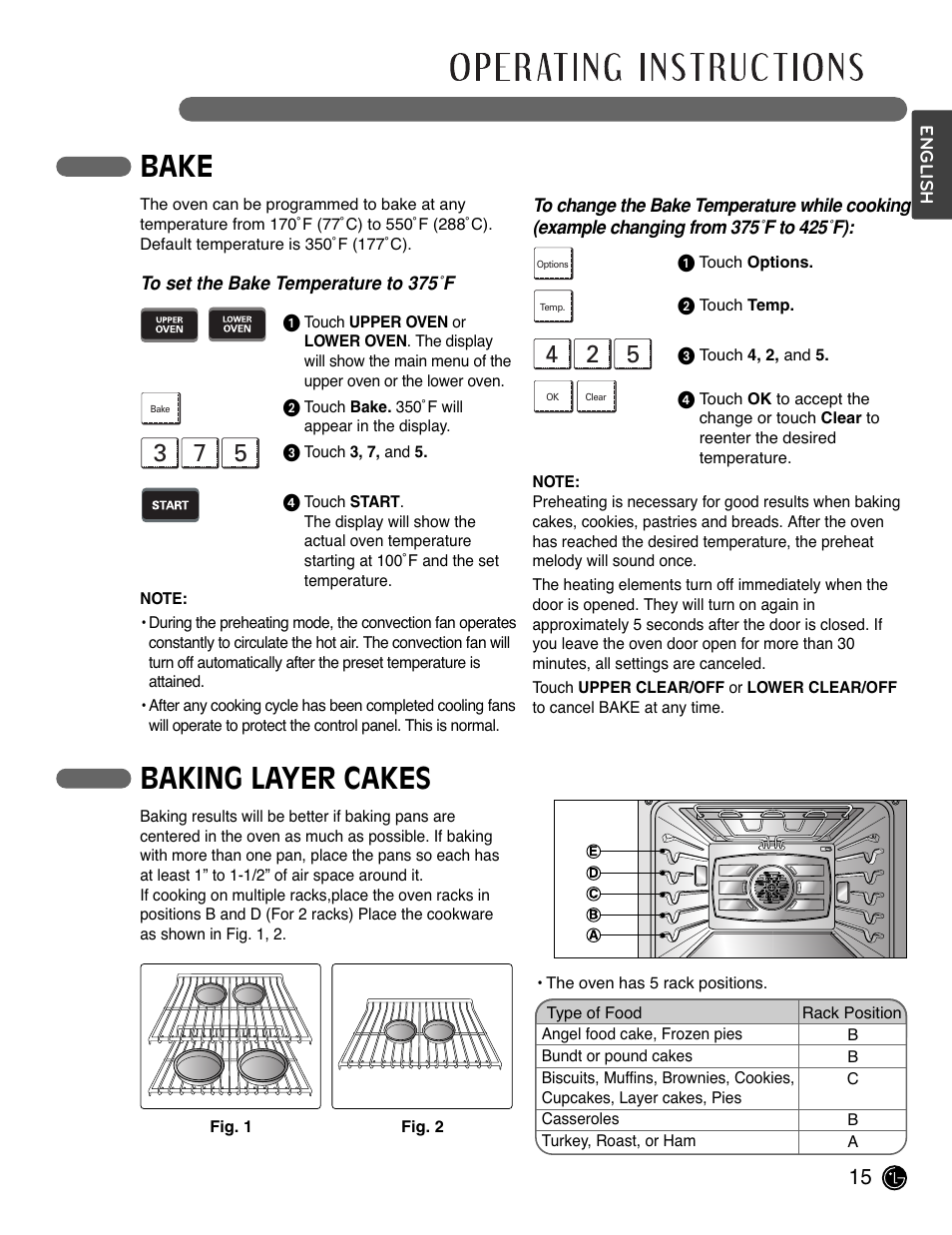 Bake, Baking layer cakes | LG LWD3081ST User Manual | Page 15 / 80