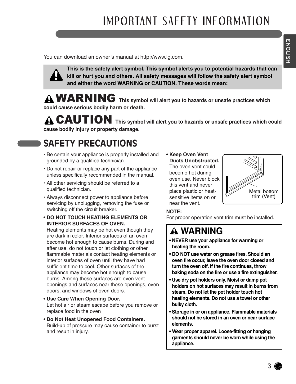 Warning, Caution, Read all instructions before use | Safety precautions | LG LWD3081ST User Manual | Page 3 / 80