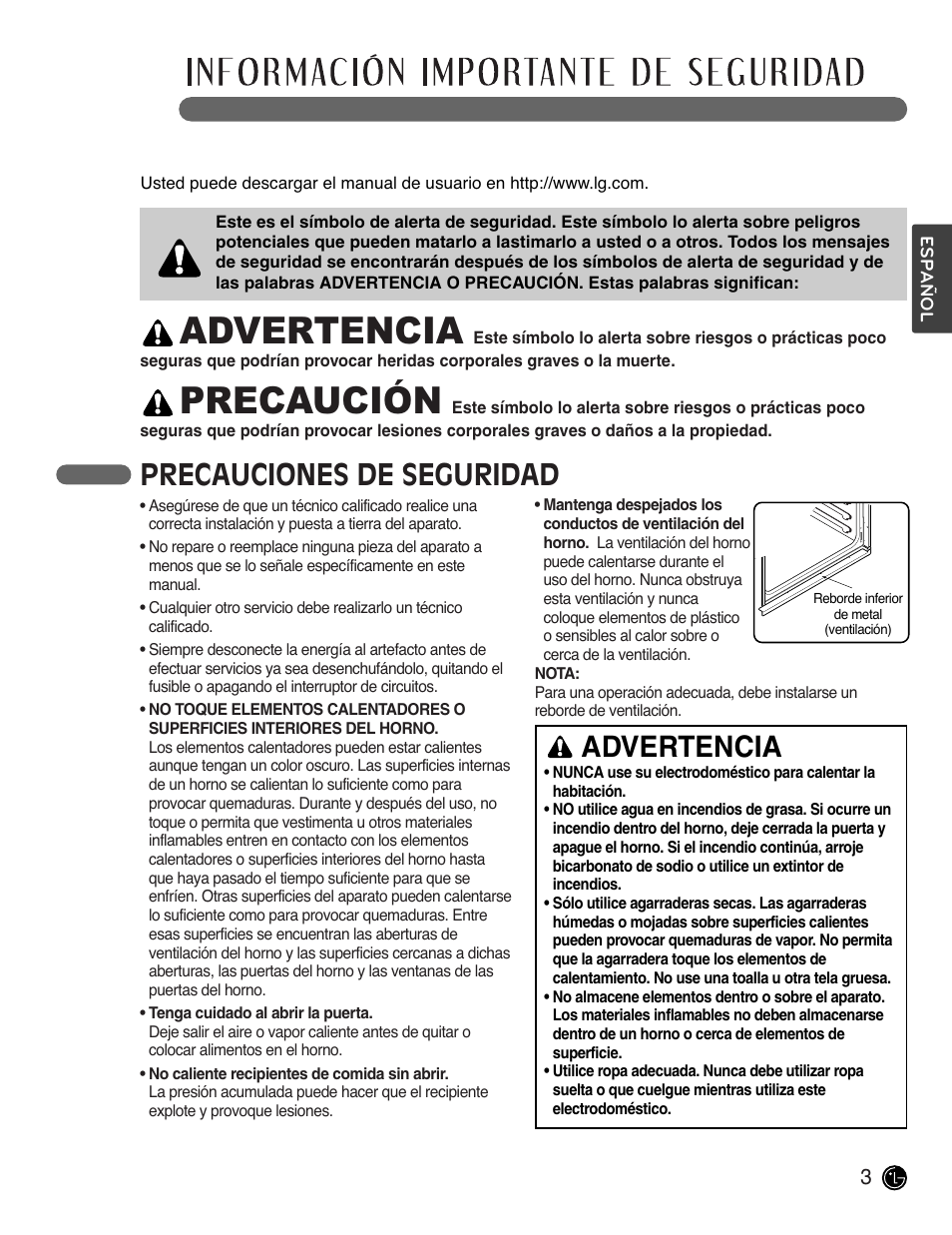 Advertencia, Precaución, Lea todas las instrucciones antes de usar | Precauciones de seguridad | LG LWD3081ST User Manual | Page 43 / 80