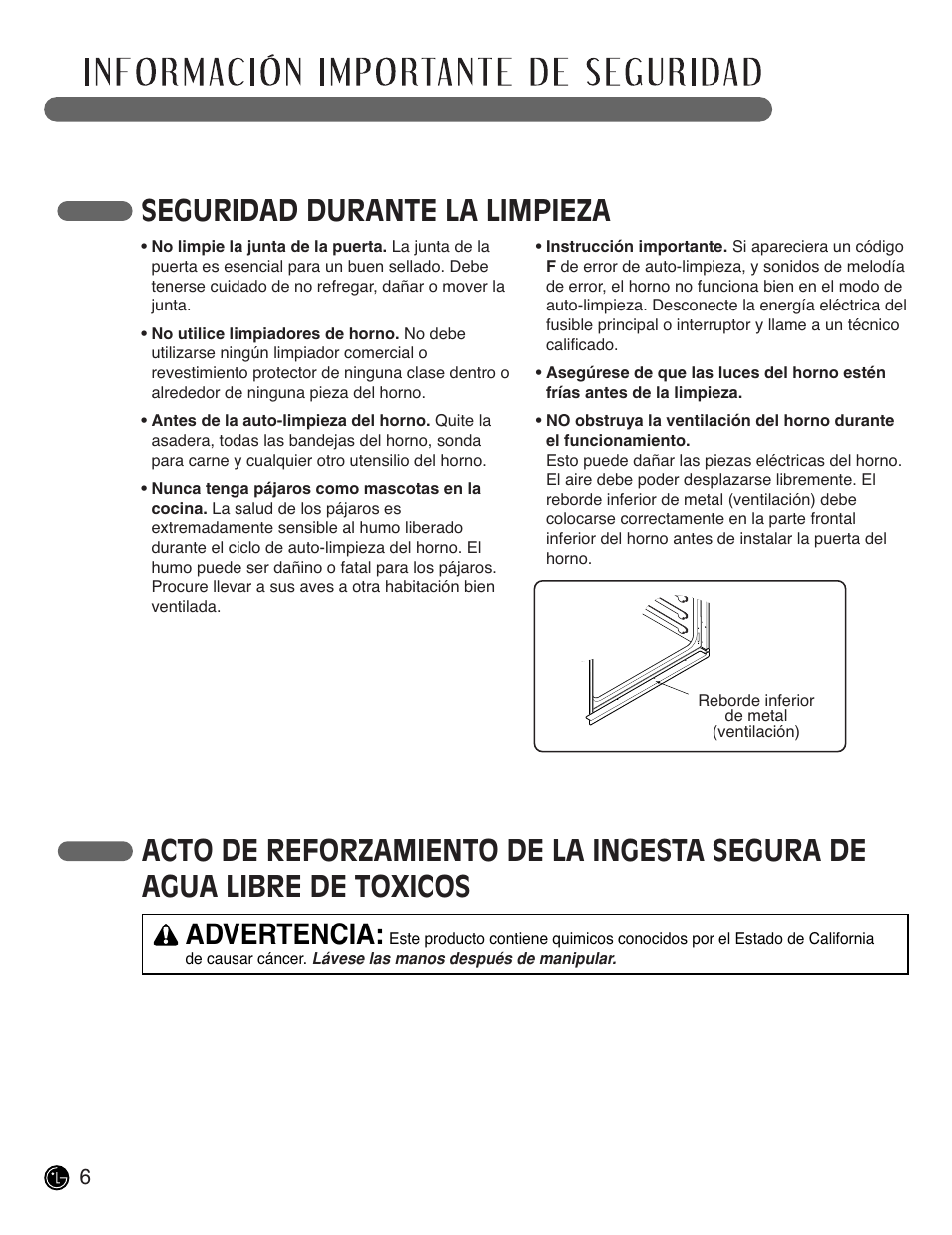 Lea todas las instrucciones antes de usar, Seguridad durante la limpieza | LG LWD3081ST User Manual | Page 46 / 80