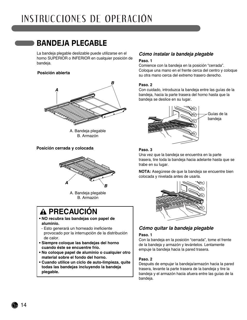 Bandeja plegable, Precaución | LG LWD3081ST User Manual | Page 54 / 80