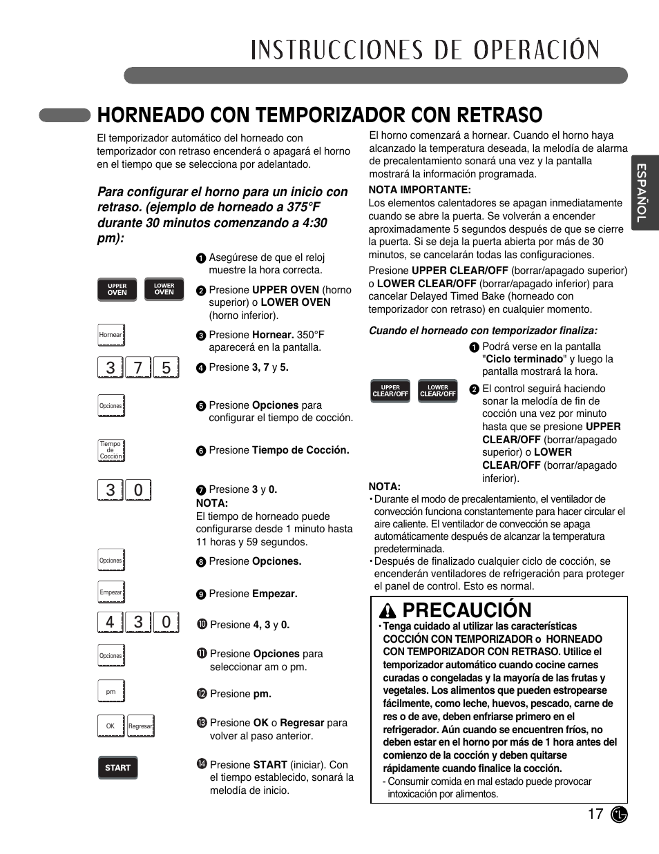 Horneado con temporizador con retraso, Precaución | LG LWD3081ST User Manual | Page 57 / 80