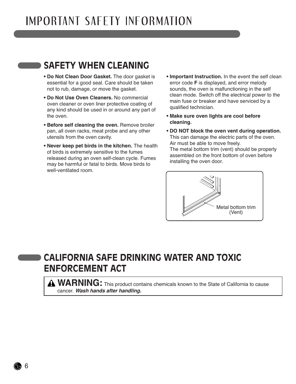 Read all instructions before use, Safety when cleaning | LG LWD3081ST User Manual | Page 6 / 80