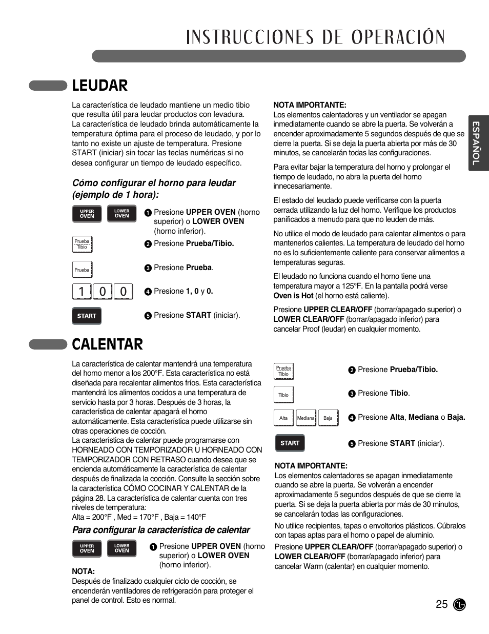 Leudar, Calentar | LG LWD3081ST User Manual | Page 65 / 80