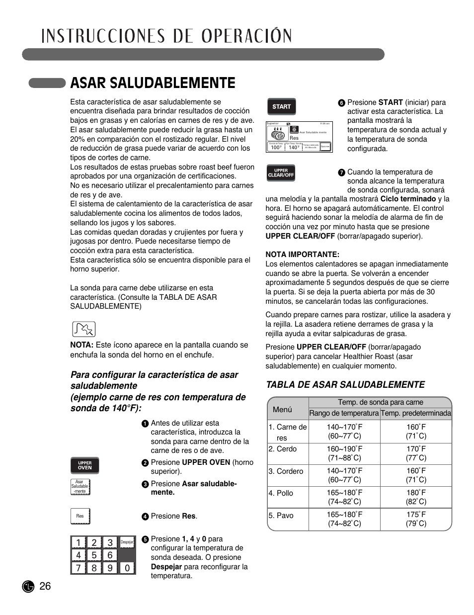 Asar saludablemente, Tabla de asar saludablemente | LG LWD3081ST User Manual | Page 66 / 80