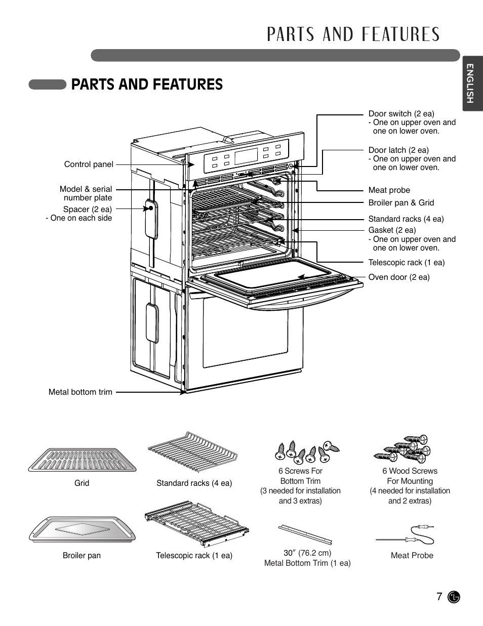 Parts and features | LG LWD3081ST User Manual | Page 7 / 80
