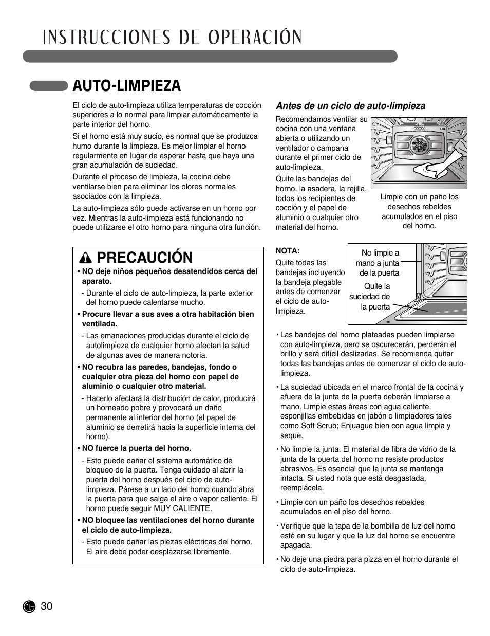 Auto-limpieza, Precaución | LG LWD3081ST User Manual | Page 70 / 80