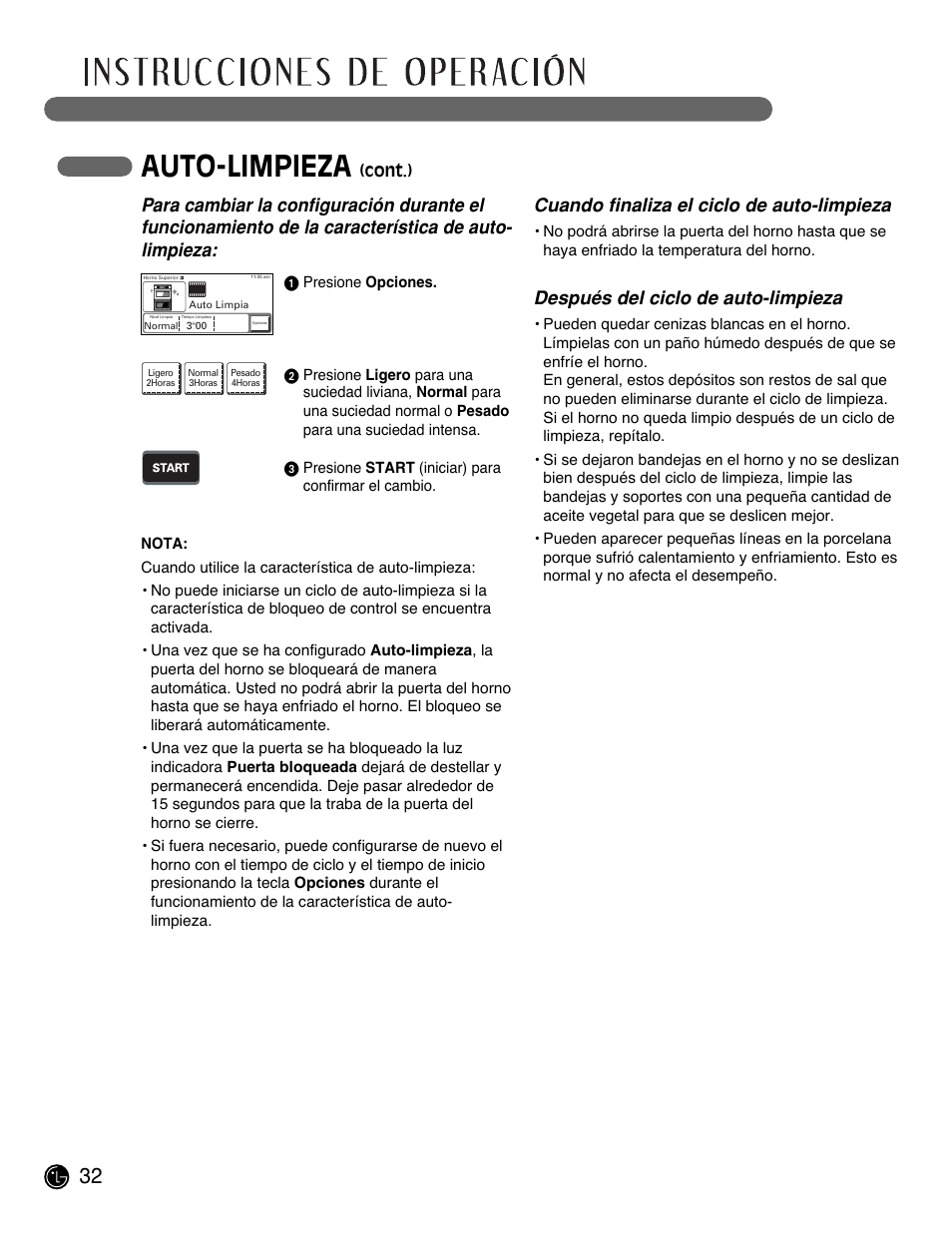 Auto-limpieza, Cuando finaliza el ciclo de auto-limpieza, Después del ciclo de auto-limpieza | Cont.) | LG LWD3081ST User Manual | Page 72 / 80