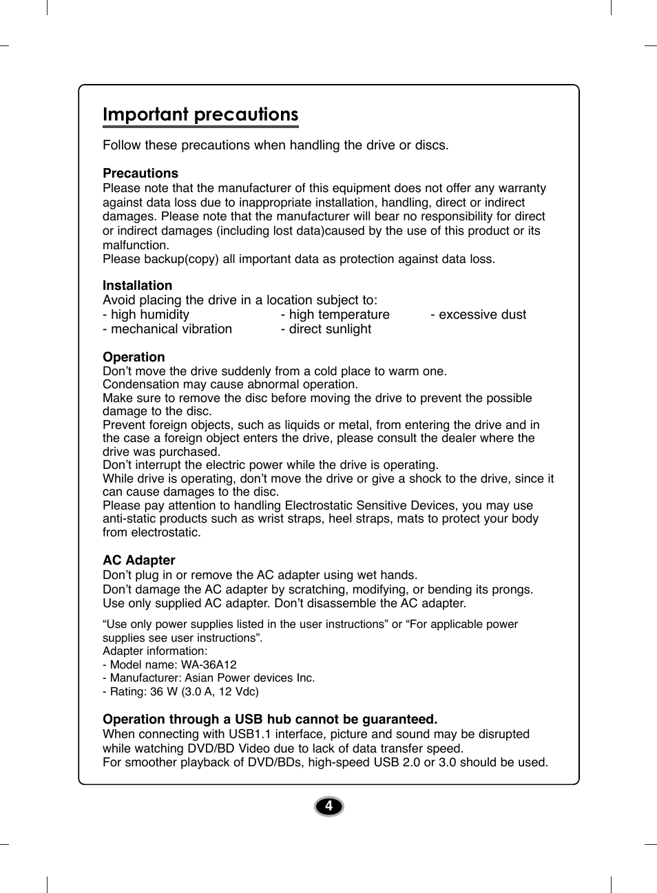 Important precautions | LG BE14NU40 User Manual | Page 7 / 15