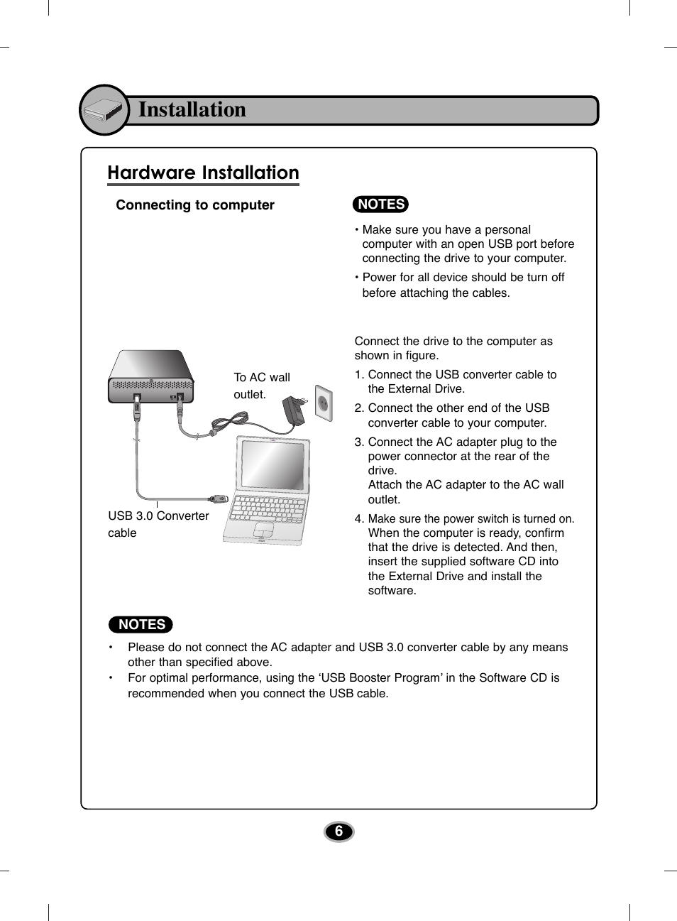 Installation, Hardware installation | LG BE14NU40 User Manual | Page 9 / 15