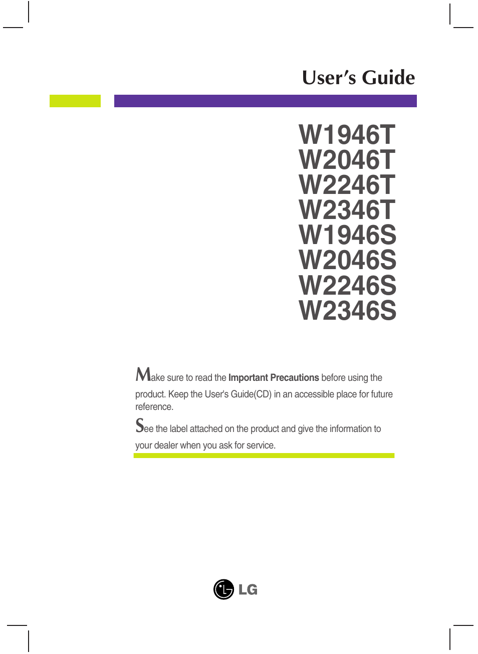 LG W2346T-BF User Manual | 38 pages