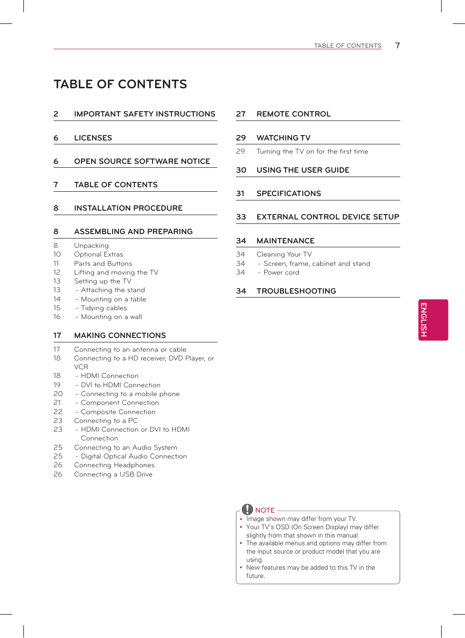 LG 47LN5700 User Manual | Page 7 / 72