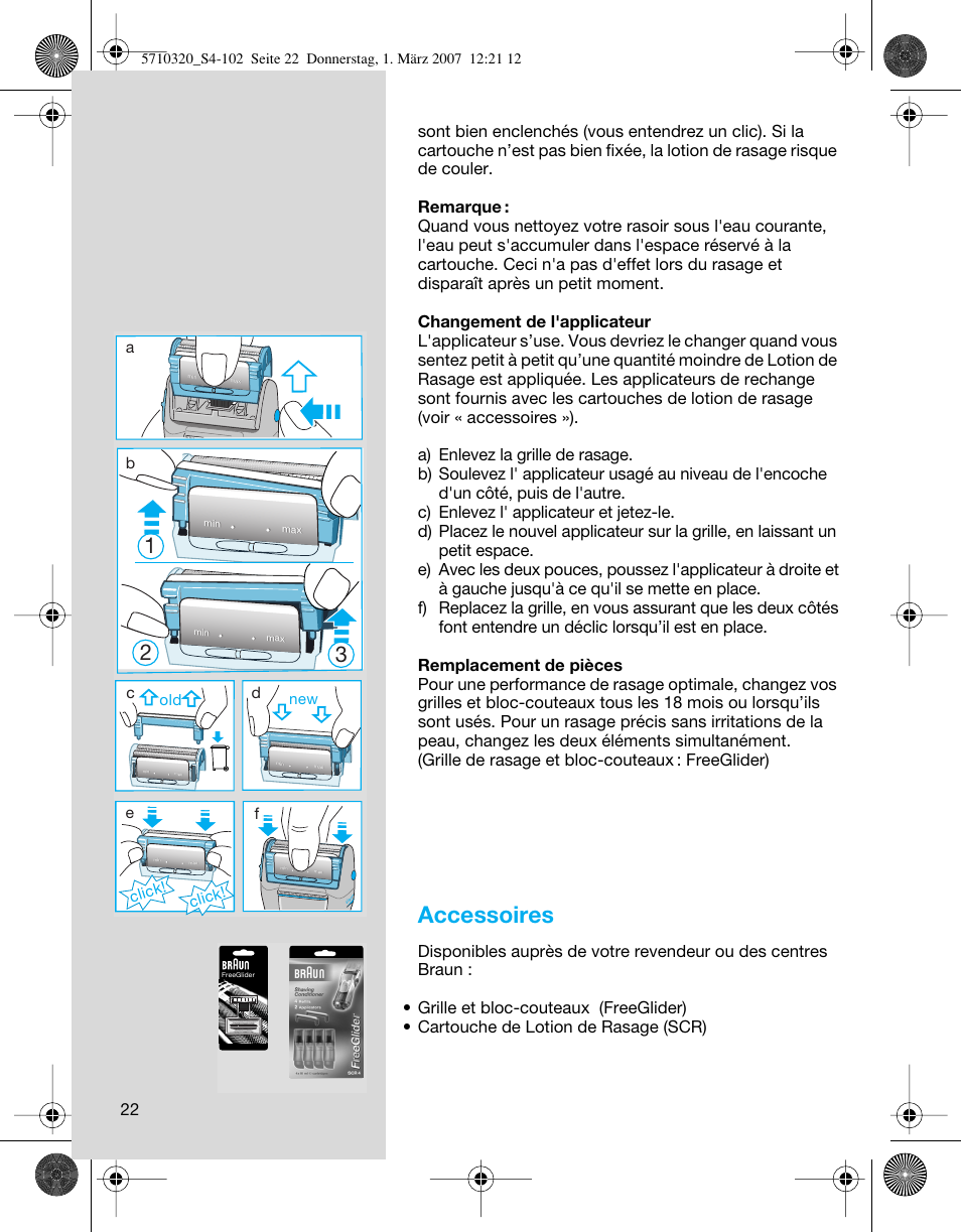 Accessoires, Click, Click! d | Braun 6680 FreeGlider User Manual | Page 22 / 99