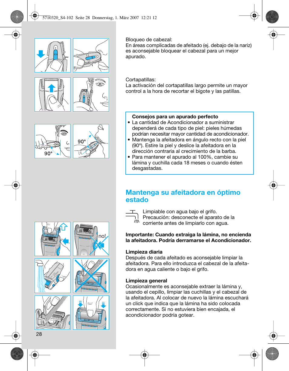 Mantenga su afeitadora en óptimo estado | Braun 6680 FreeGlider User Manual | Page 28 / 99