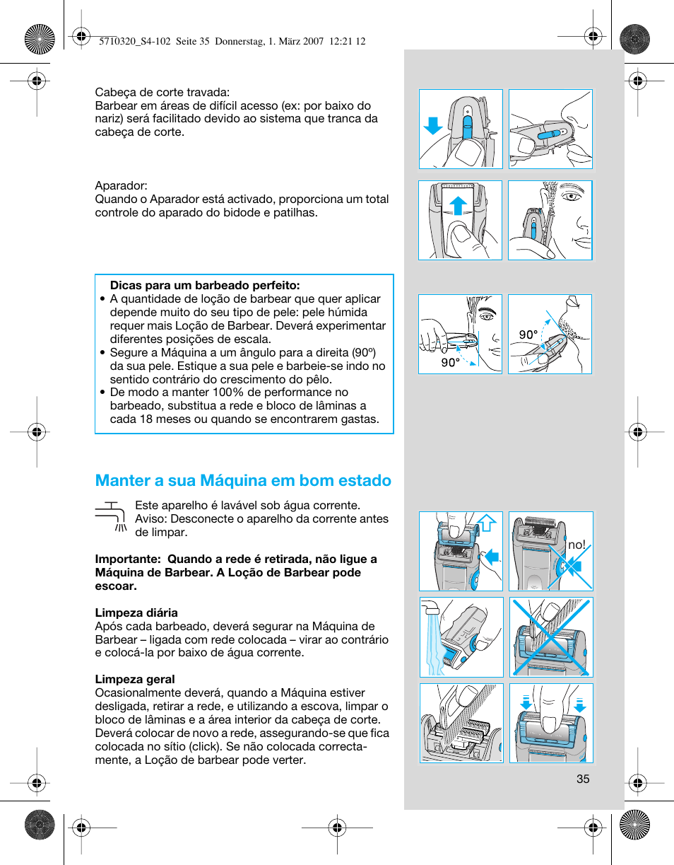 Manter a sua máquina em bom estado | Braun 6680 FreeGlider User Manual | Page 35 / 99