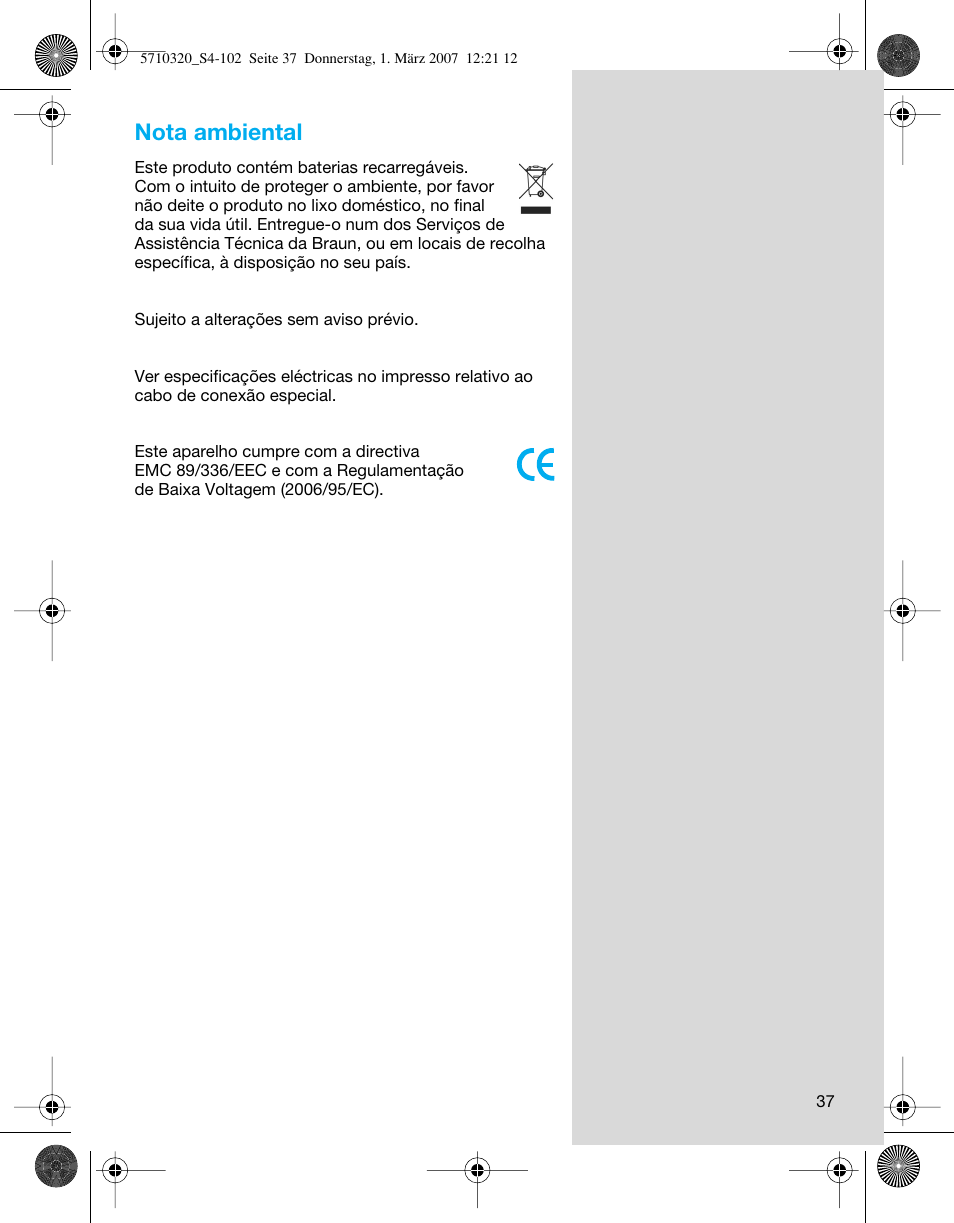 Nota ambiental | Braun 6680 FreeGlider User Manual | Page 37 / 99
