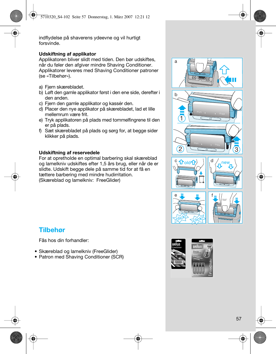 Tilbehør, Click, Click! d | Braun 6680 FreeGlider User Manual | Page 57 / 99