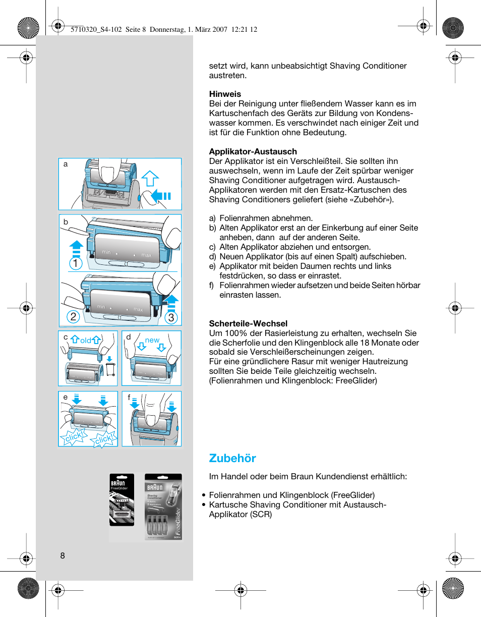 Zubehör | Braun 6680 FreeGlider User Manual | Page 8 / 99