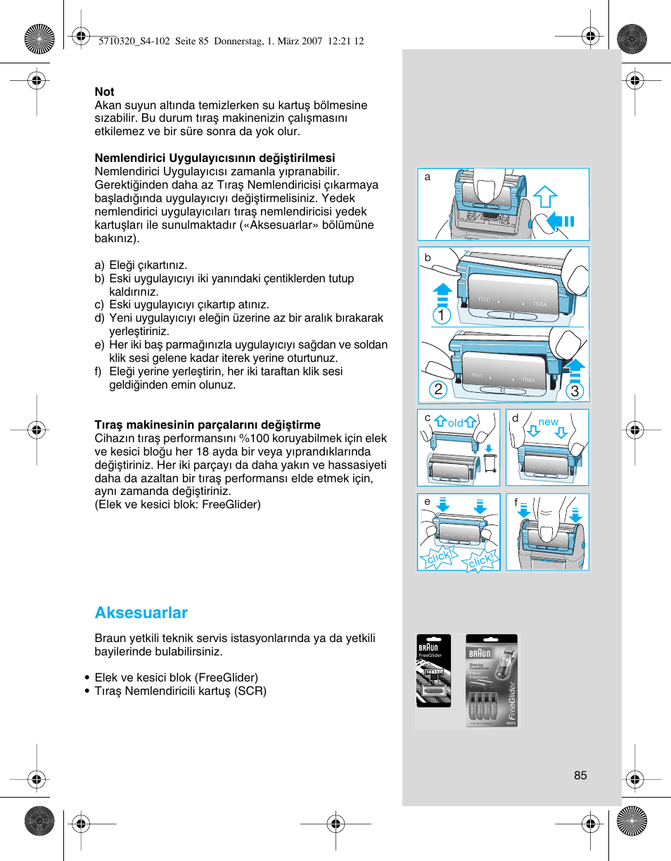 Aksesuarlar, Click, Click! d | Braun 6680 FreeGlider User Manual | Page 85 / 99