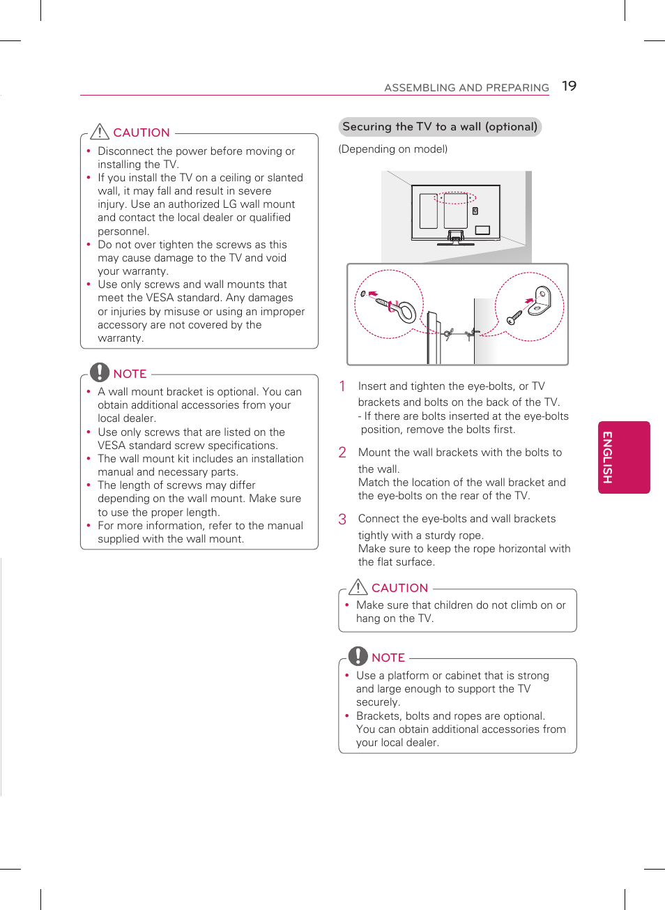 Mounting on a wall | LG 60PH6700 User Manual | Page 19 / 56