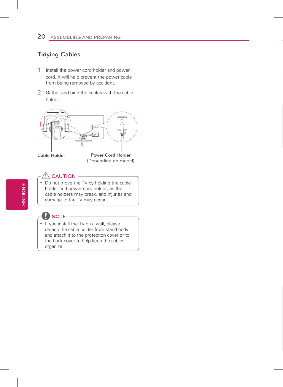 Making connections, Connecting to an antenna or cable, Tidying cables 1 | LG 60PH6700 User Manual | Page 20 / 56