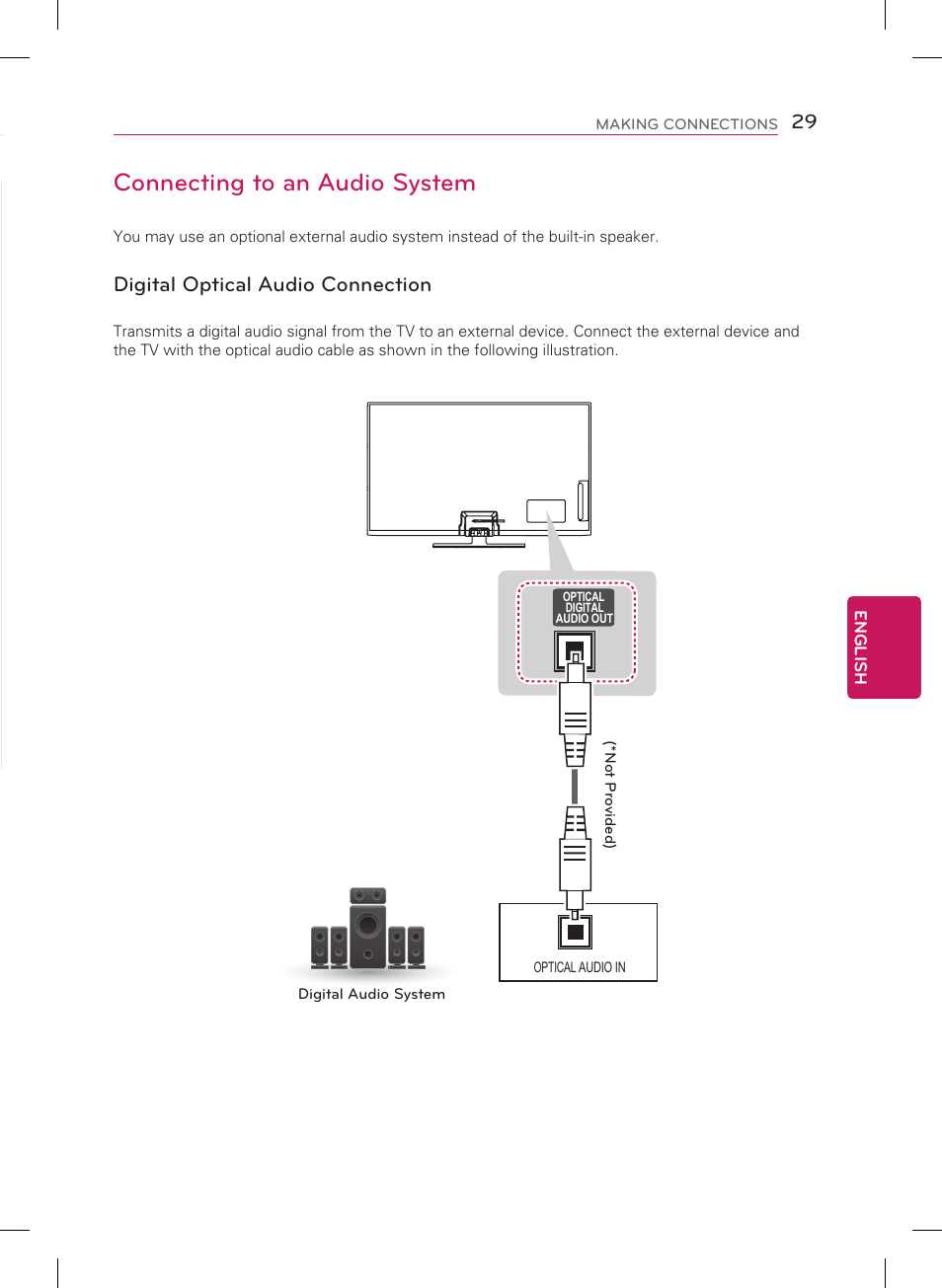 Connecting to an audio system, Digital optical audio connection | LG 60PH6700 User Manual | Page 29 / 56