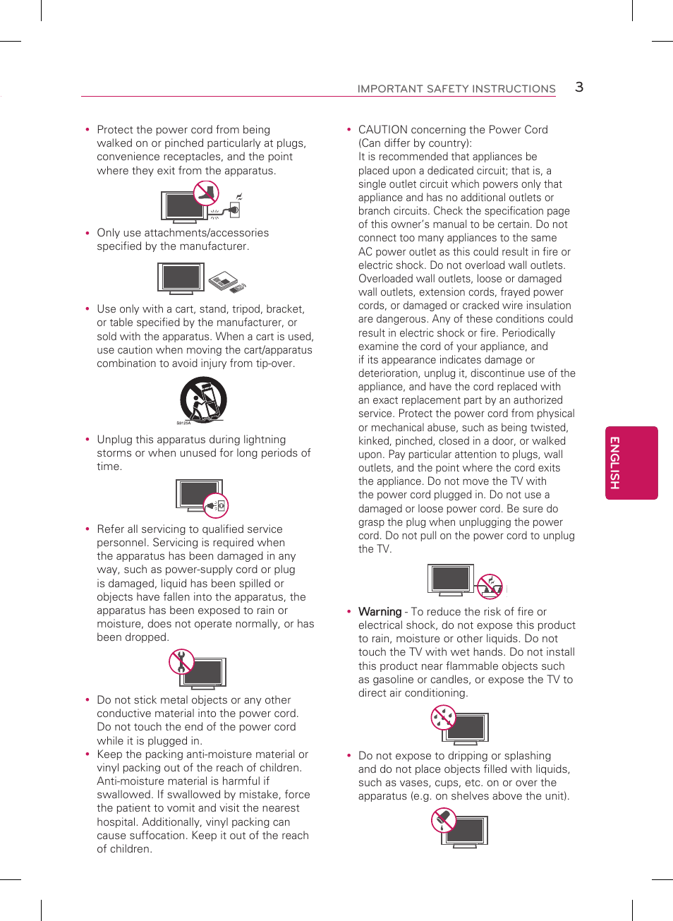 Important safety instructions, English | LG 60PH6700 User Manual | Page 3 / 56
