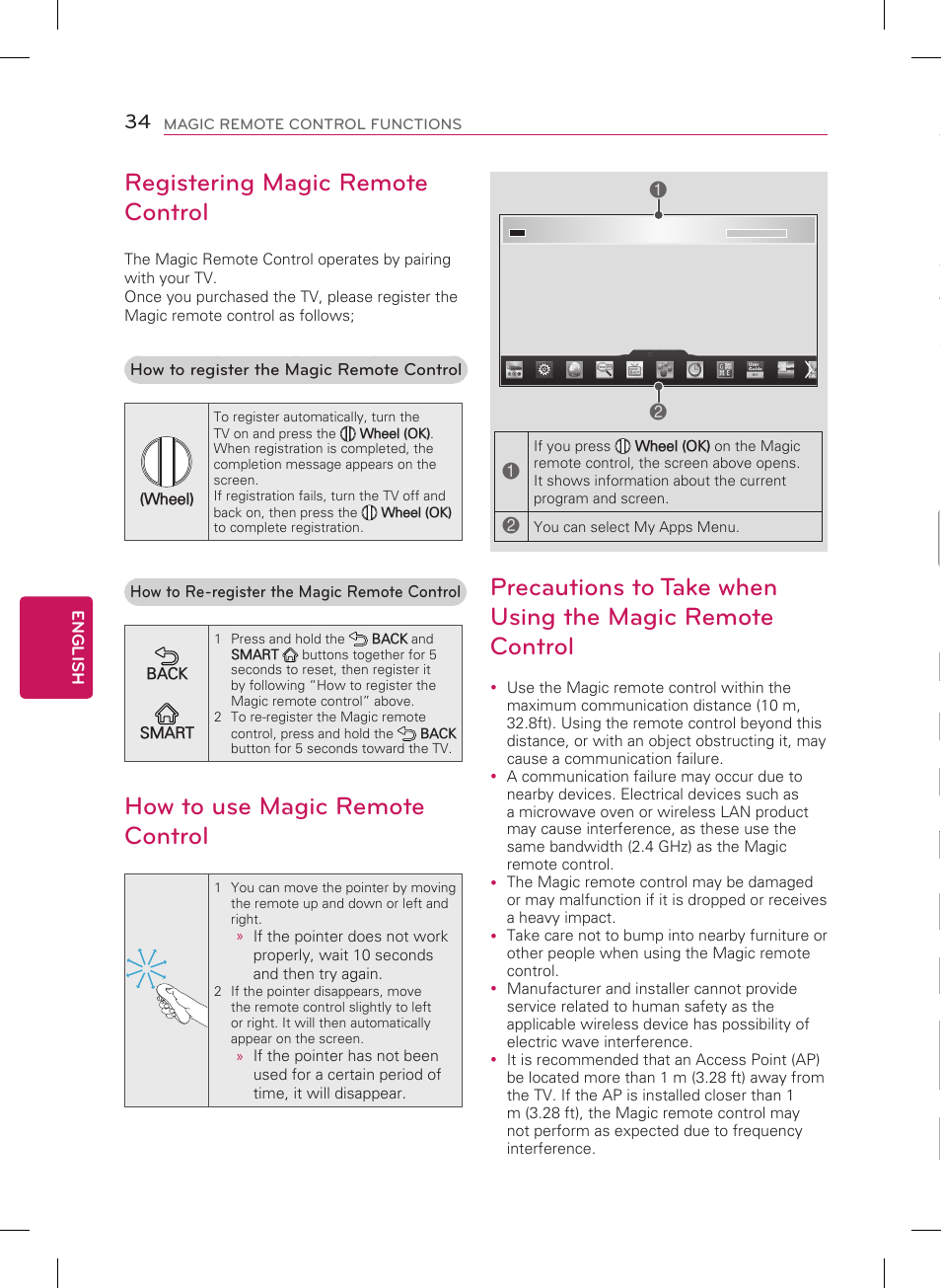 Watching tv, Registering magic remote control, How to use magic remote control | Turning the tv on for the first time | LG 60PH6700 User Manual | Page 34 / 56