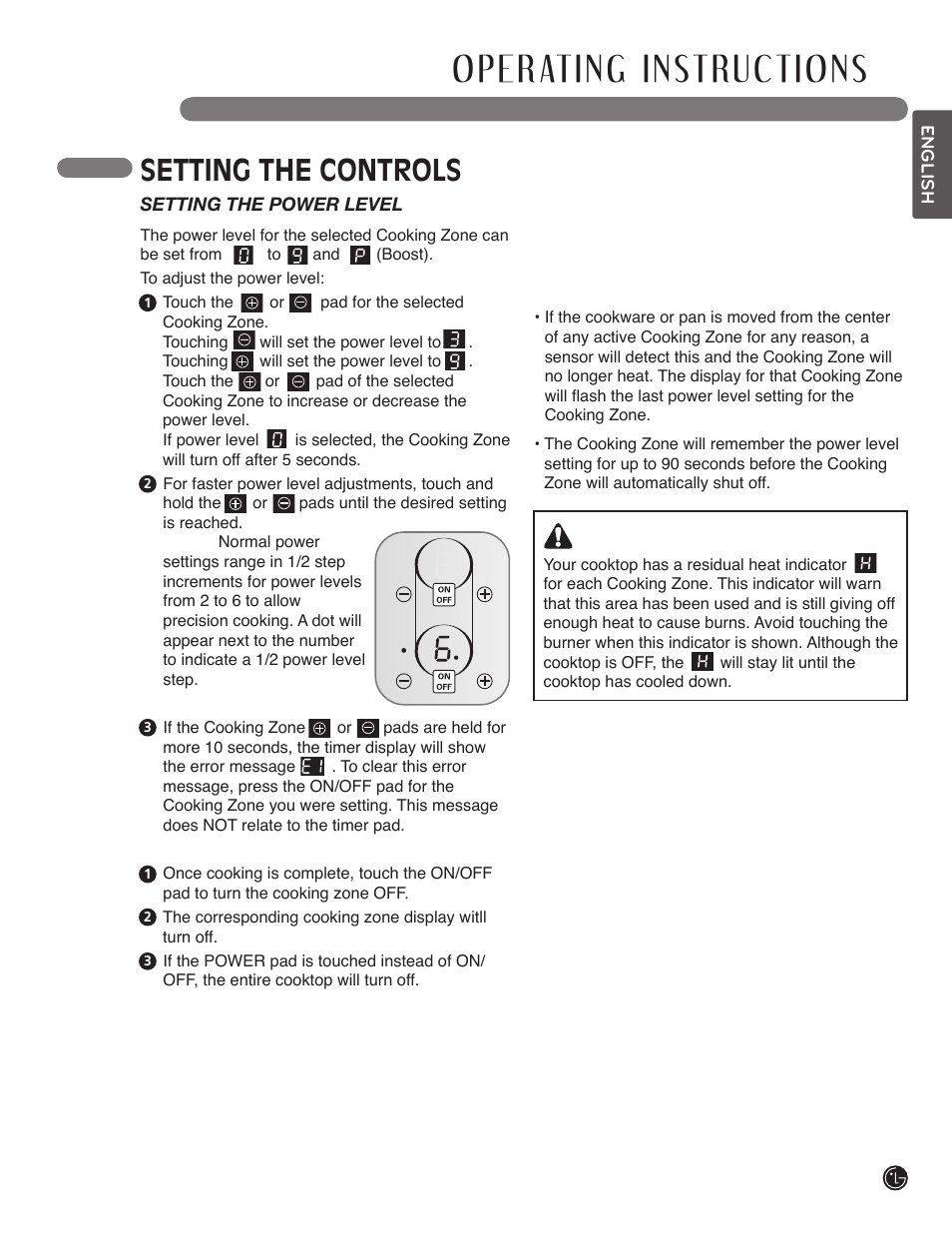 Setting the controls, Warning | LG LSCI307ST User Manual | Page 15 / 64