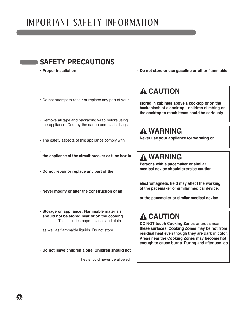 Read all instructions before use, Caution, Warning | Safety precautions | LG LSCI307ST User Manual | Page 4 / 64