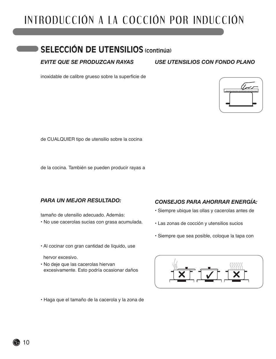 Selección de utensilios | LG LSCI307ST User Manual | Page 40 / 64