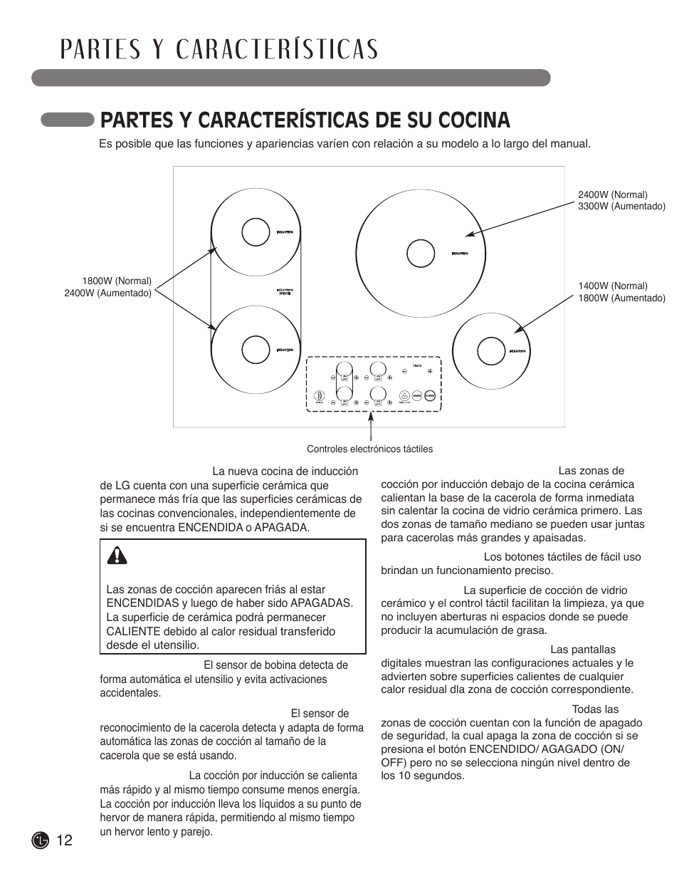 Partes y características de su cocina, Precaución | LG LSCI307ST User Manual | Page 42 / 64