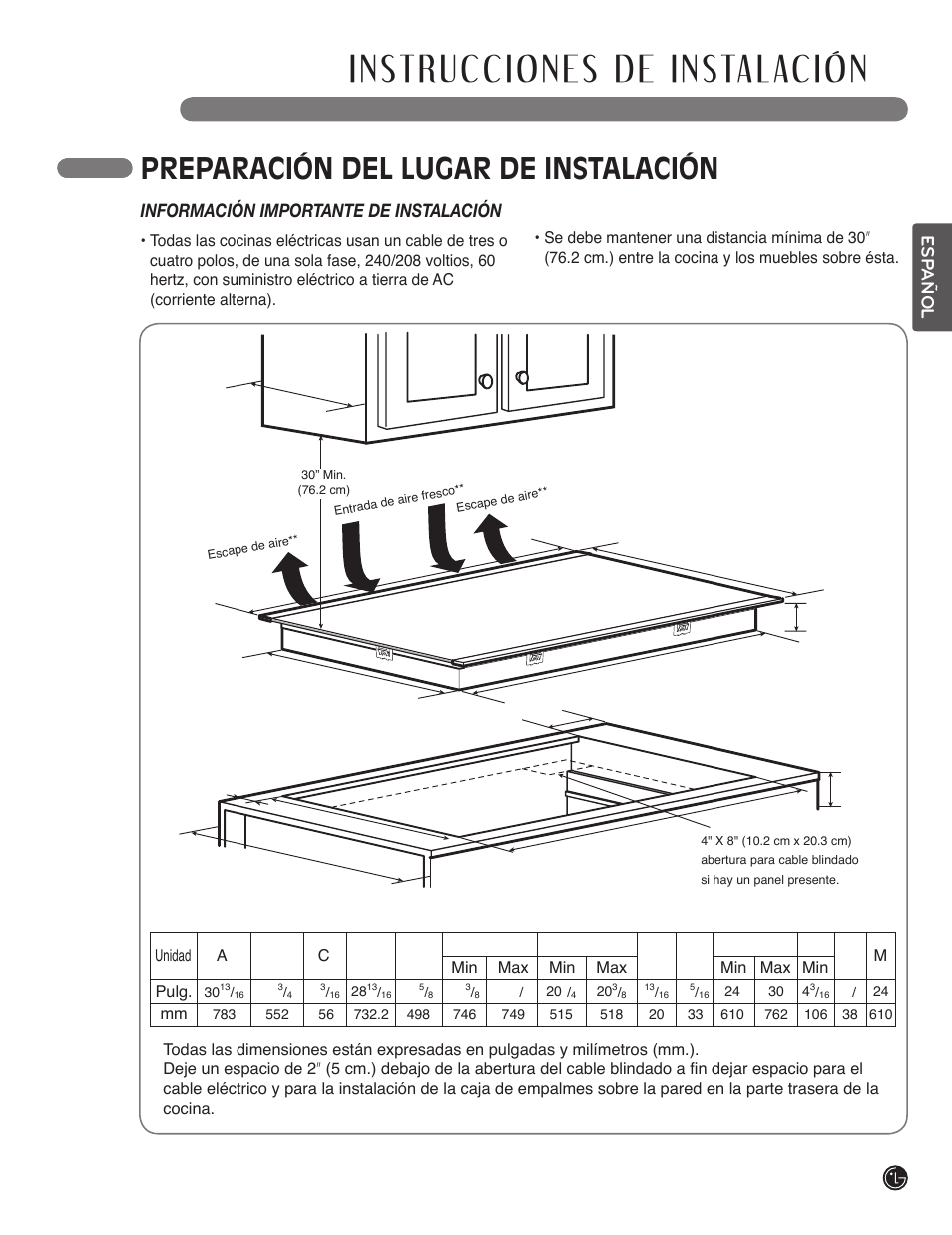 Preparación del lugar de instalación | LG LSCI307ST User Manual | Page 51 / 64