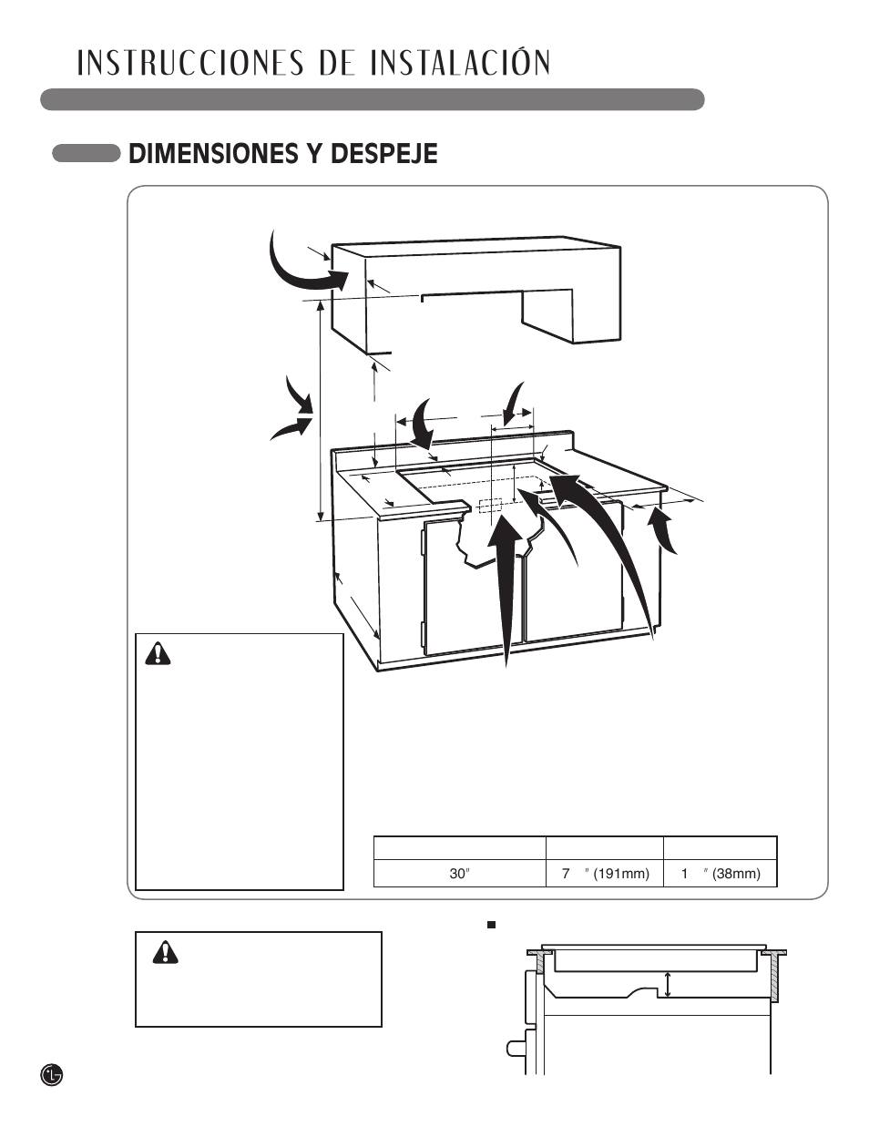Dimensiones y despeje, Precaución | LG LSCI307ST User Manual | Page 52 / 64